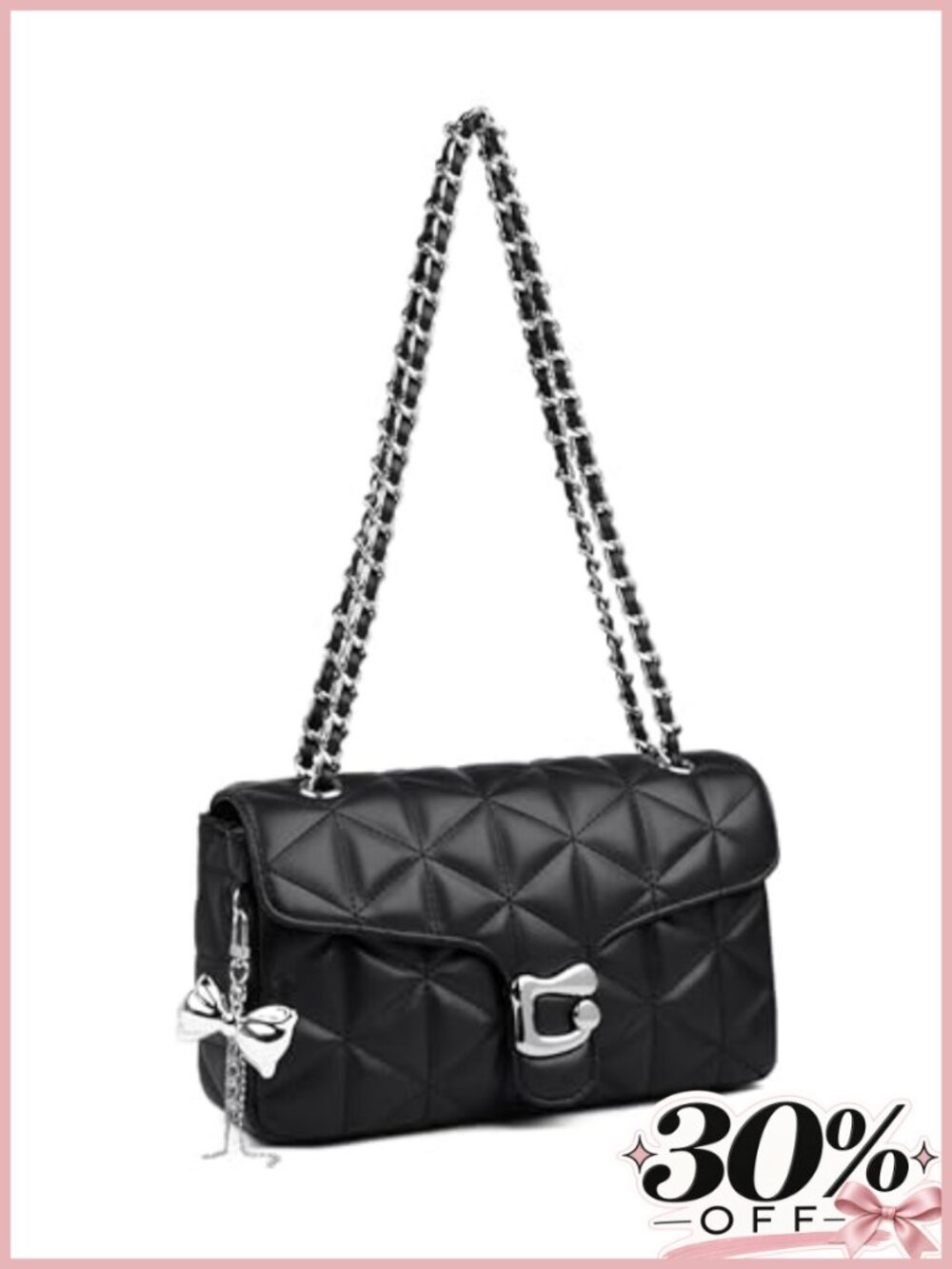 Quilted Vegan Leather Crossbody Bag Chain Strap Small Purse